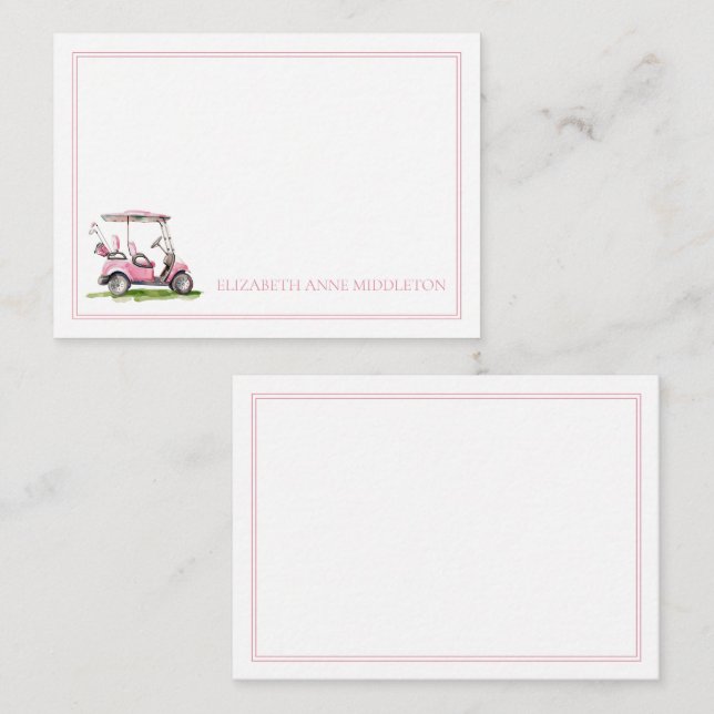 Preppy Pink Golf Cart Monogram Card (Front/Back)