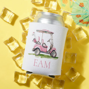 Preppy Pink Golf Cart Monogrammed Can Cooler