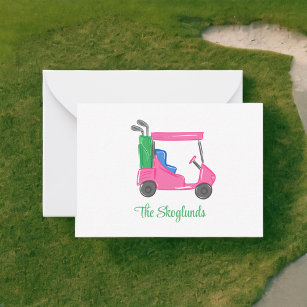 Preppy Pink Golf Cart Personalised Card