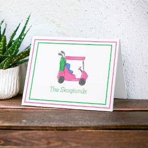 Preppy Pink Golf Cart / Personalised Golf  Thank You Card