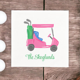 Preppy Pink Golf Cart Personalised Napkin