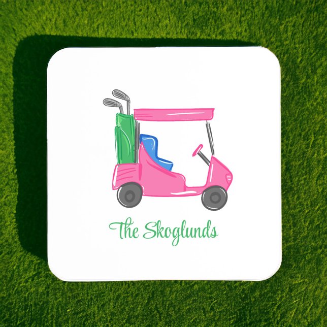 Preppy Pink Golf Cart Personalized Coaster (Creator Uploaded)
