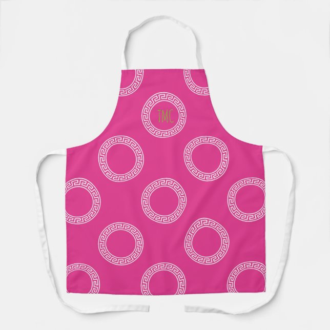 preppy pink greek key rings monogram initials apron (Front)
