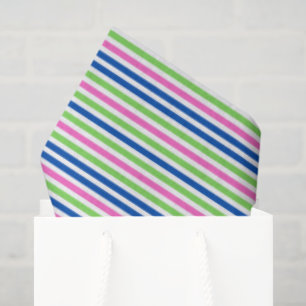 Preppy Pink Green and Navy Blue Stripes Tissue Paper