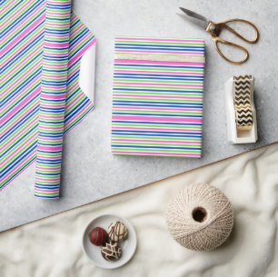 Preppy Pink Green and Navy Blue Stripes Wrapping Paper