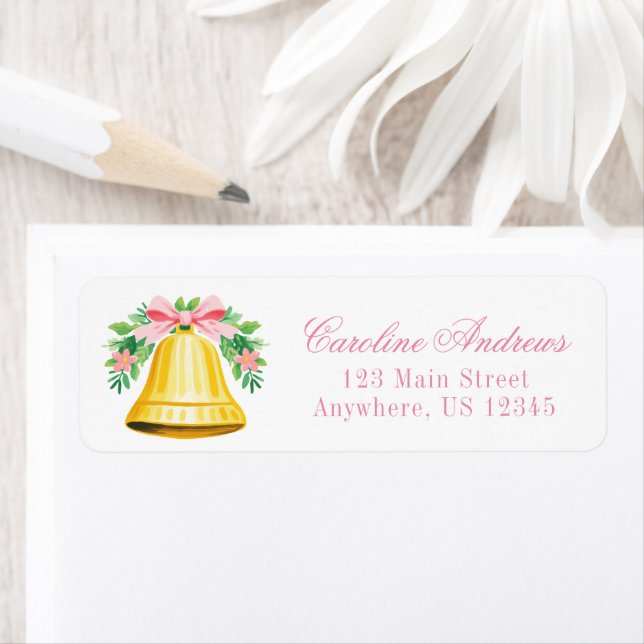 Preppy Pink & Green Bow Bell Return Address Label (Insitu)