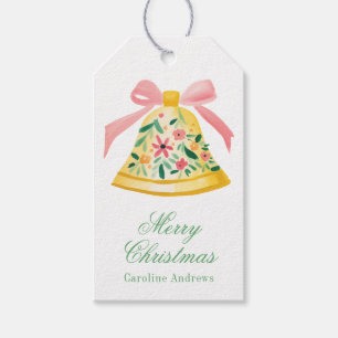 Preppy Pink & Green Christmas Bell Gift Tags