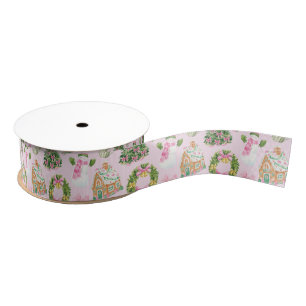 Preppy Pink & Green Christmas Grosgrain Ribbon