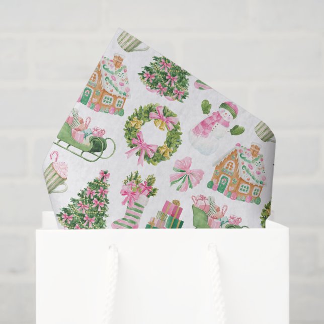 Preppy Pink & Green Christmas Tissue Paper (Gift Bag)