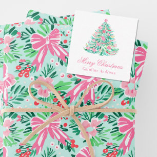 Preppy Pink & Green Christmas Tree Gift Enclosure Card