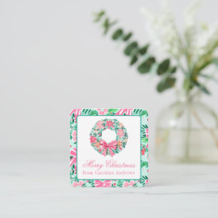 Preppy Pink & Green Christmas Wreath Enclosure Card