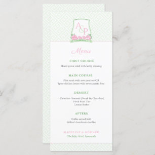Preppy Pink Green Couples Crest Wedding Shower Menu