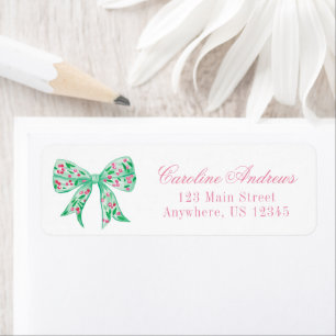 Preppy Pink & Green Holly Bow Return Address Label