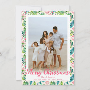Preppy Pink & Green Ornaments Custom Photo Holiday Card