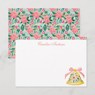 Preppy Pink & Green Palm Beach Christmas Bell Thank You Card