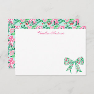 Preppy Pink & Green Palm Beach Holly Bow Thank You Card