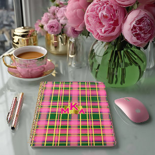 Preppy Pink & Green Plaid Monogrammed Planner