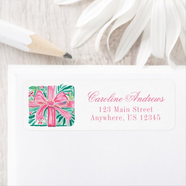 Preppy Pink & Green Present Return Address Label (Insitu)