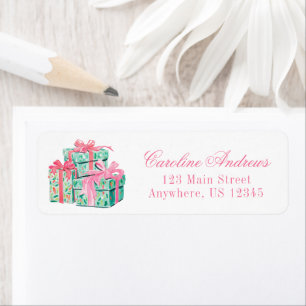 Preppy Pink & Green Presents Return Address Label