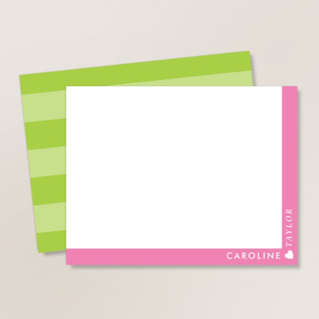 Preppy Pink Green Stripes Cute Girly Personalised Card (Creator Uploaded)