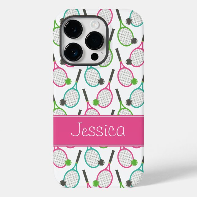 Preppy Pink Green Teal Tennis Pattern Personalised Case-Mate iPhone Case (Back)