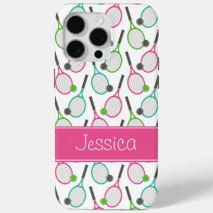 Preppy Pink Green Teal Tennis Pattern Personalised iPhone 15 Pro Max Case