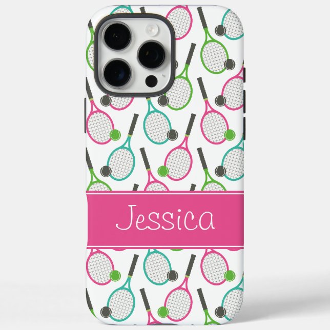 Preppy Pink Green Teal Tennis Pattern Personalised Case-Mate iPhone Case (Back)