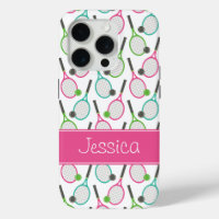 Preppy Pink Green Teal Tennis Pattern Personalised