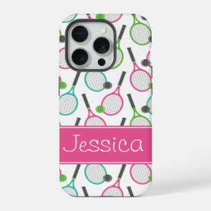 Preppy Pink Green Teal Tennis Pattern Personalised iPhone Case