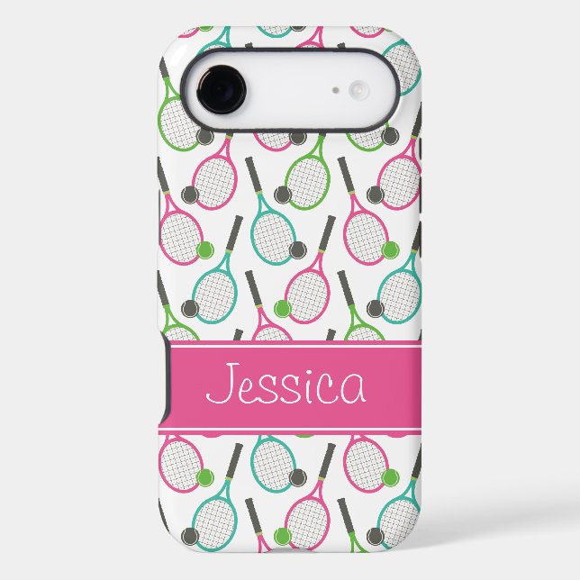 Preppy Pink Green Teal Tennis Pattern Personalized (Back)