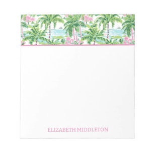 Preppy Pink Green Tropical Palm Tree Personalised Notepad