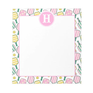 Preppy Pink Green Yellow Pickleball Monogram Notepad