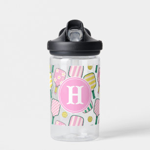 Preppy Pink Green & Yellow Pickleball Monogram Water Bottle
