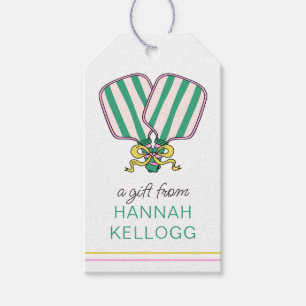 Preppy Pink Green & Yellow Pickleball Paddles Gift Tags