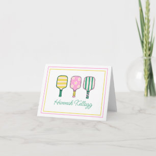 Preppy Pink Green Yellow Pickleball Personalised Note Card