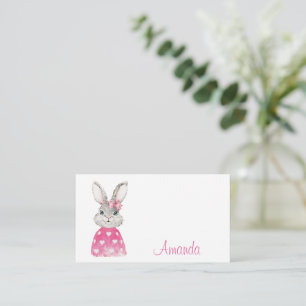 Preppy Pink Heart Bow Bunny Card