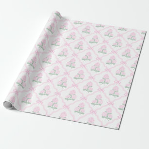 Preppy Pink Hydrangea with Pink Bow Trellis Wrapping Paper