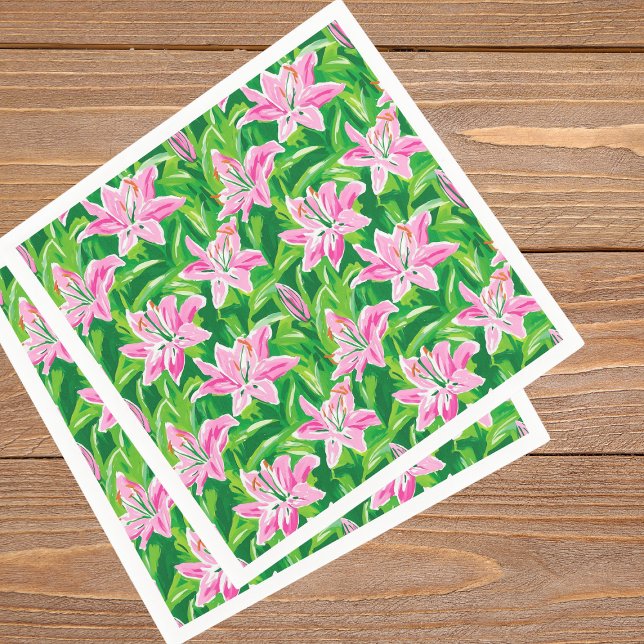 Preppy Pink Lily Floral Chic Garden Party Napkin (Creator Uploaded)