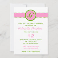Preppy Pink & Lime Green Monogram Striped Surprise