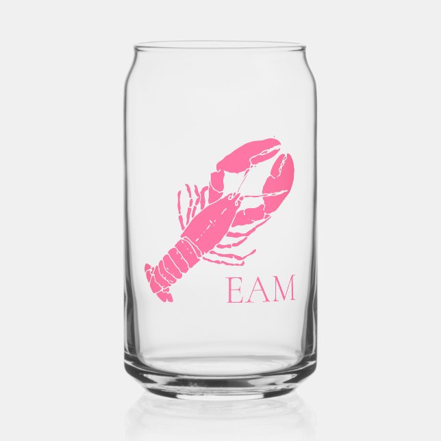 Preppy Pink Lobster Monogram Can Glass (Front)