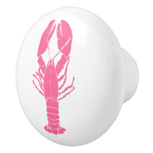 Preppy Pink Lobster on White Ceramic Knob