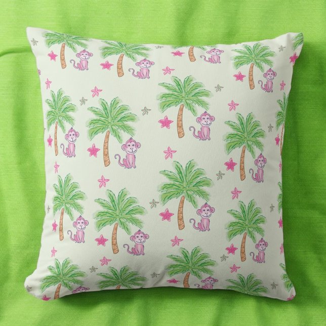 Preppy Pink Monkey Tropical Flower Cushion (Creator Uploaded)