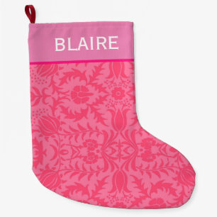 Preppy Pink Monogram Large Christmas Stocking