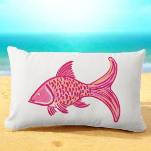 Preppy Pink Orange Fish  Lumbar Cushion