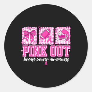 Preppy Pink Out Breast Cancer Footll Coquette Bow Classic Round Sticker