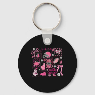 Preppy Pink Out Tackle Breast Cancer Footll Bow Ha Key Ring