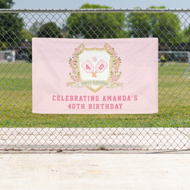 Preppy Pink Pickle Ball Happy Birthday  Banner (Insitu)