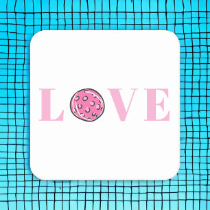 Preppy Pink Pickleball LOVE Party  Square Paper Coaster