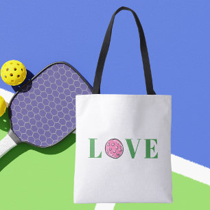 Preppy Pink Pickleball LOVE White Tote Bag
