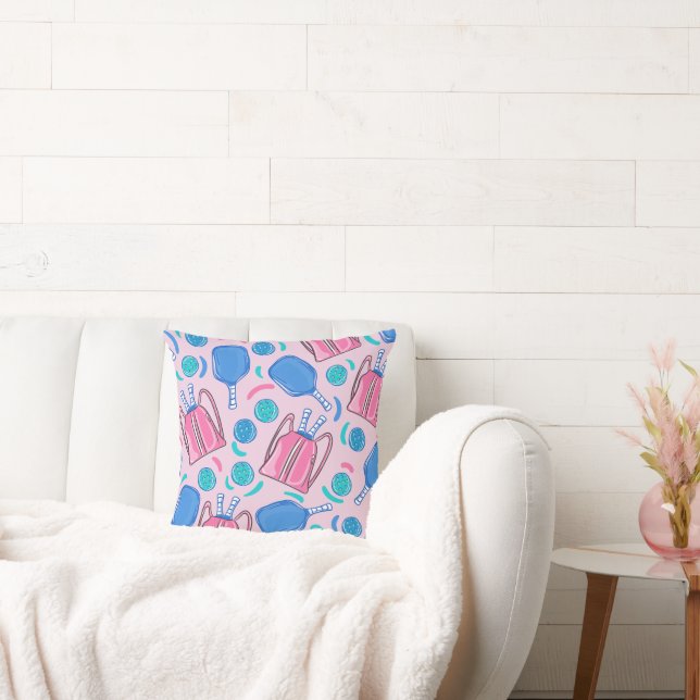 Preppy Pink Pickleball Paddle & Ball Pattern Cushion (Couch)